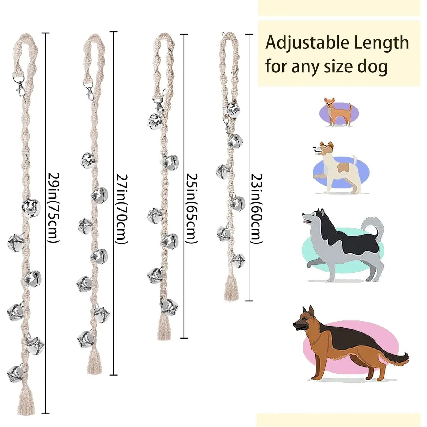 Handmade Rope Dog Potty Training Door Bell - Puppy Training Cue Tool with 35-Inch Adjustable Length, Loud Sound, Premium Twisted Yarn, No More Accidents, Quality Assurance, Beige Dog & Cat Flap Accessory