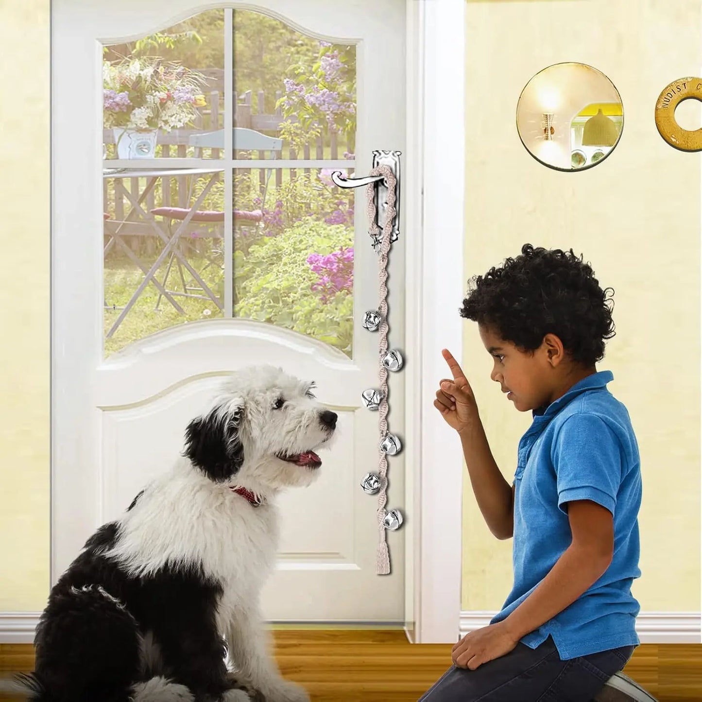 Handmade Rope Dog Potty Training Door Bell - Puppy Training Cue Tool with 35-Inch Adjustable Length, Loud Sound, Premium Twisted Yarn, No More Accidents, Quality Assurance, Beige Dog & Cat Flap Accessory