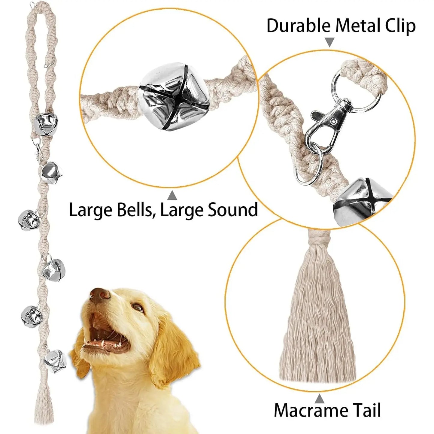Handmade Rope Dog Potty Training Door Bell - Puppy Training Cue Tool with 35-Inch Adjustable Length, Loud Sound, Premium Twisted Yarn, No More Accidents, Quality Assurance, Beige Dog & Cat Flap Accessory