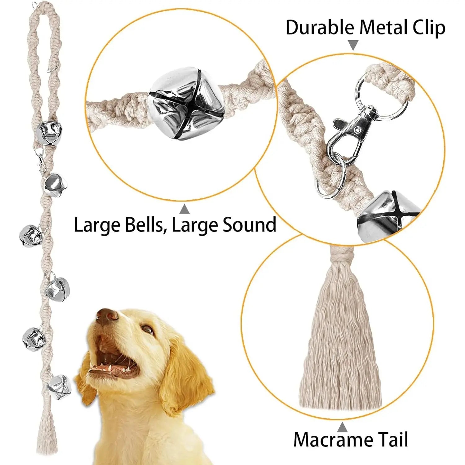 Handmade Rope Dog Potty Training Door Bell - Puppy Training Cue Tool with 35-Inch Adjustable Length, Loud Sound, Premium Twisted Yarn, No More Accidents, Quality Assurance, Beige Dog & Cat Flap Accessory