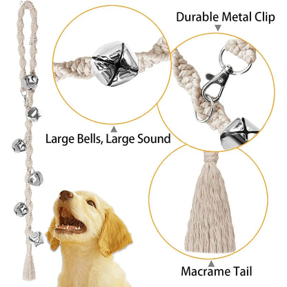 Handmade Rope Dog Potty Training Door Bell - Puppy Training Cue Tool with 35-Inch Adjustable Length, Loud Sound, Premium Twisted Yarn, No More Accidents, Quality Assurance, Beige Dog & Cat Flap Accessory