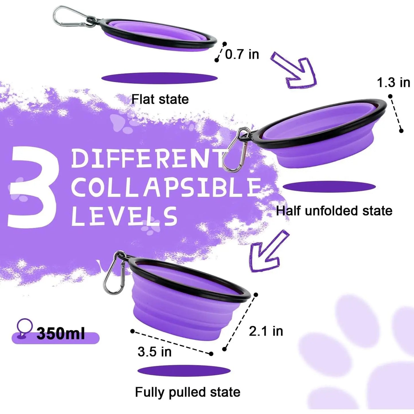 Collapsible Dog Bowls for Travel, 2-Pack Dog Portable Water Bowl for Dogs Cats Pet Foldable Feeding Watering Dish for Traveling Camping Walking with 2 Carabiners, BPA Free