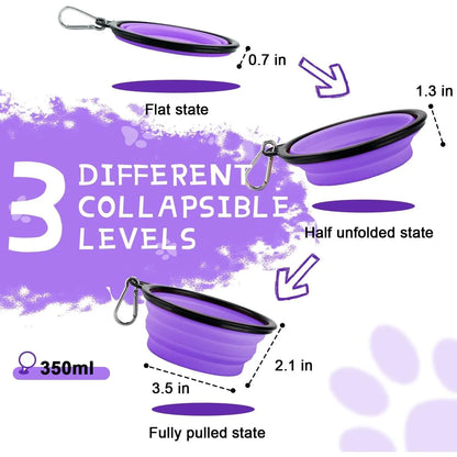 Collapsible Dog Bowls for Travel, 2-Pack Dog Portable Water Bowl for Dogs Cats Pet Foldable Feeding Watering Dish for Traveling Camping Walking with 2 Carabiners, BPA Free