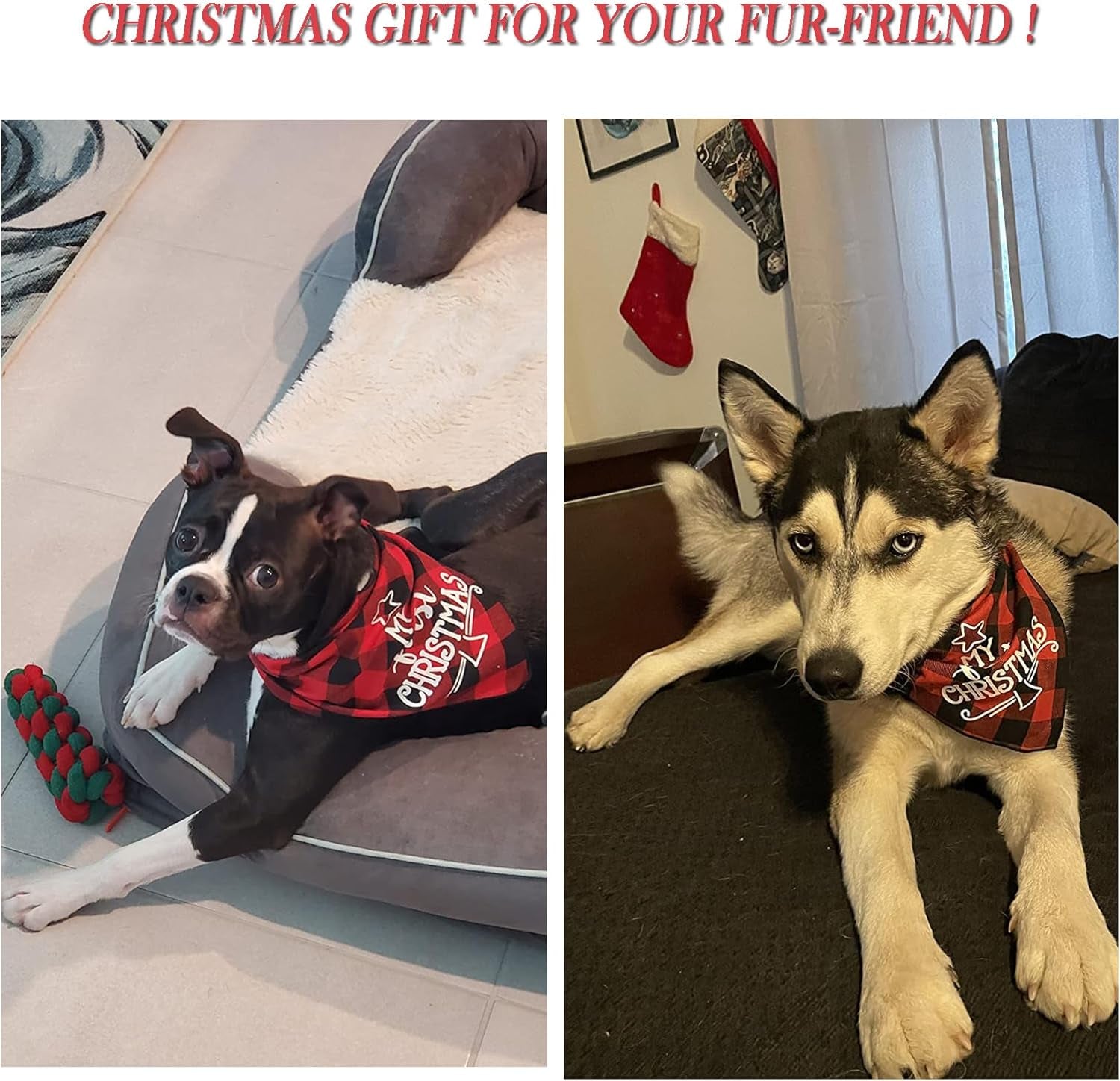 Dog First Christmas Bandana,Red Plaid Xmas Puppy Scarf