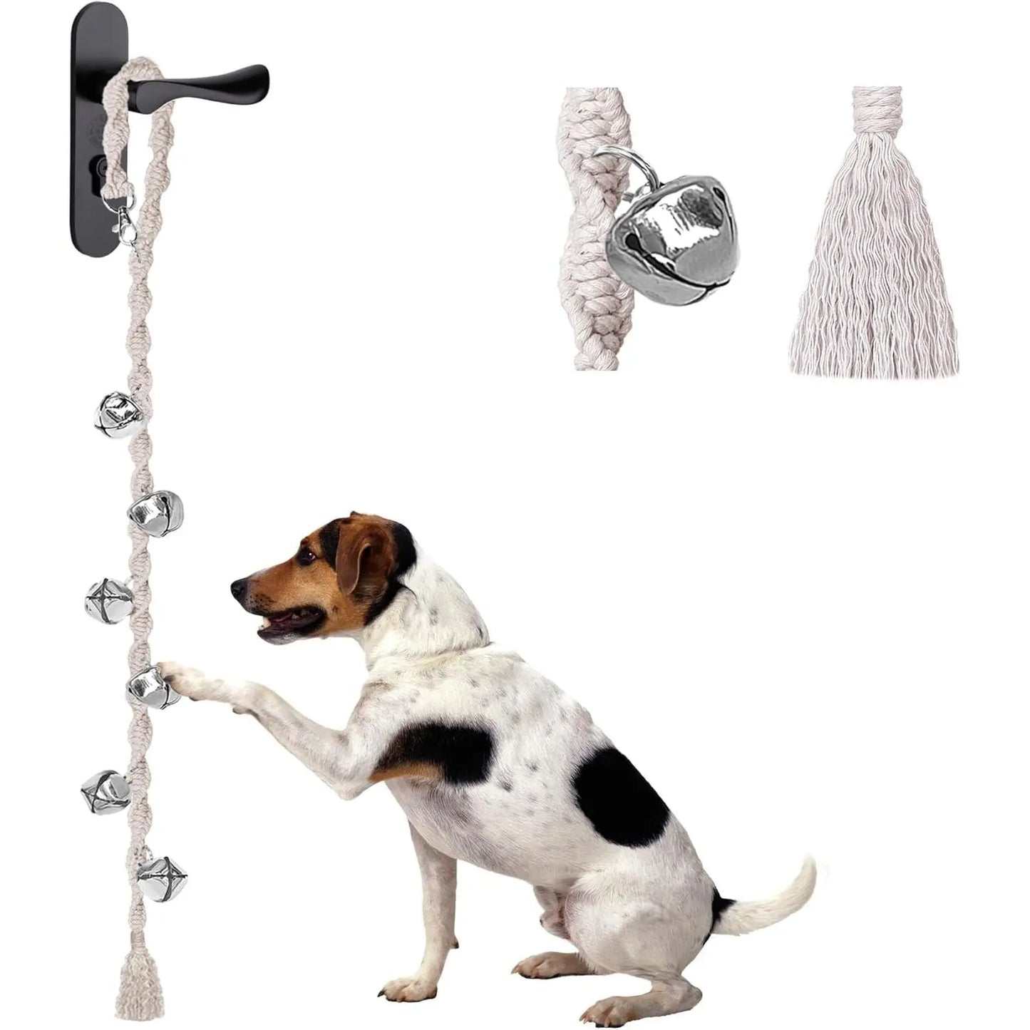 Handmade Rope Dog Potty Training Door Bell - Puppy Training Cue Tool with 35-Inch Adjustable Length, Loud Sound, Premium Twisted Yarn, No More Accidents, Quality Assurance, Beige Dog & Cat Flap Accessory