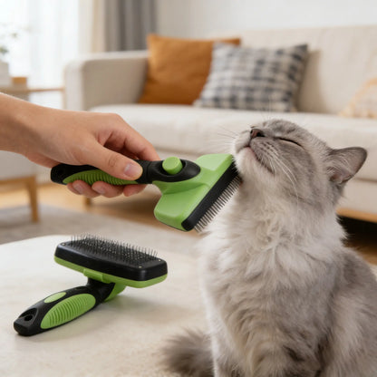 Self-Cleaning Pet Slicker Brush - 1-Click Release De-Shedding Tool with Soft Grip, Detachable Fur Grooming Brush Combs for Dogs & Cats, De-Shedding Combs